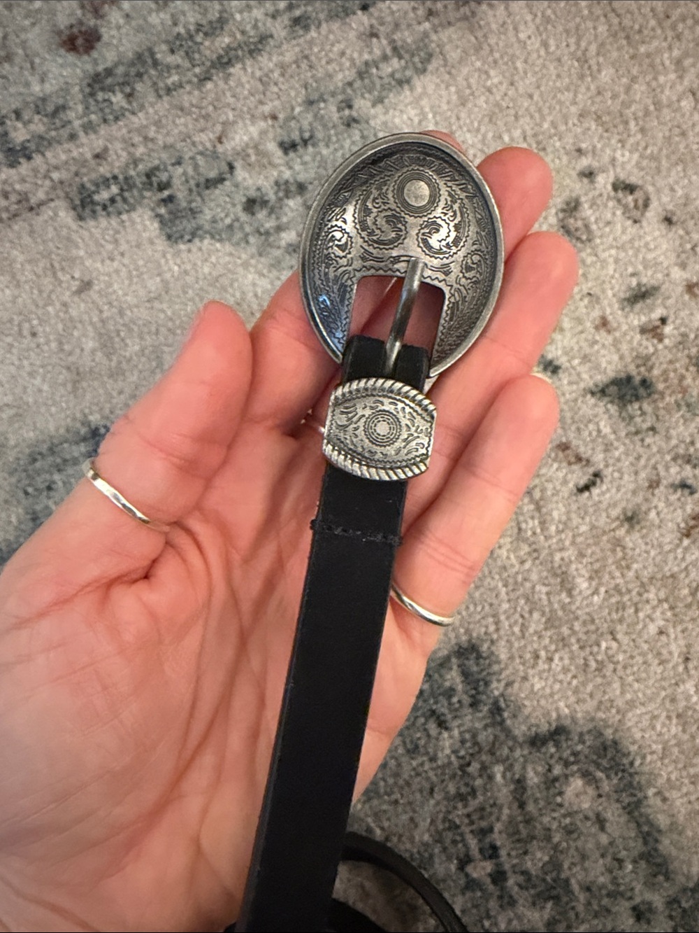 Free People Wyatt Western belt, black suede with silver buckle